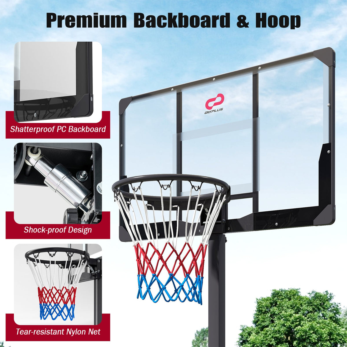 Portable Basketball Hoop with Foldable Pole & PC Backboard