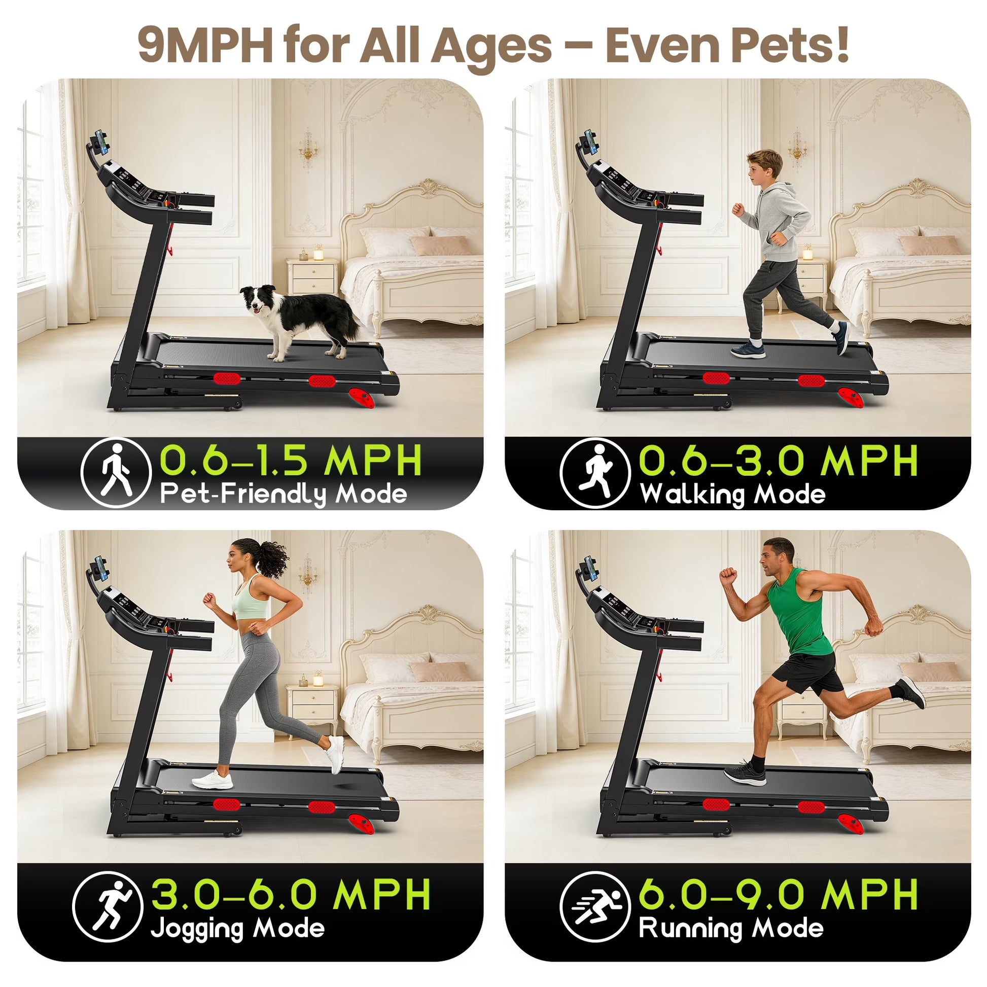 300 Lbs Portable Folding Treadmill, 3.75 HP Foldable Compact Treadmill for Home Office, Walking Running Treadmill with LED Display for Exercise, Treadmill with Incline, 105 Programs
