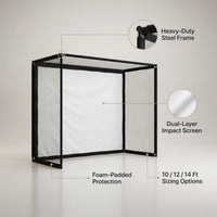10/12/14Ft Outdoor Golf Training Simulator Cage Sports Practice Golf Simulator Enclosure with Impact Netting and All Poles — infographic