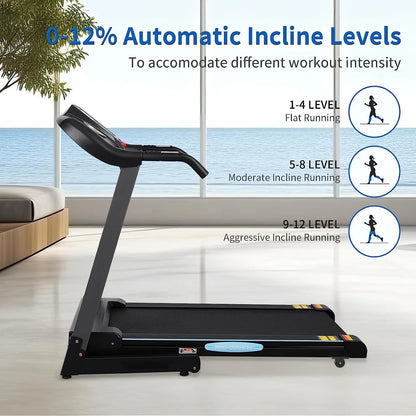 Treadmill 2.5HP Electric with 12Level Auto Incline Foldable Treadmill with LCD Monitor 220Lbs 8.5 Mph Speed Range for Home Gym Eercise Fitness