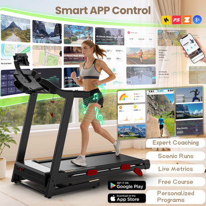 300 Lbs Portable Folding Treadmill, 3.75 HP Foldable Compact Treadmill for Home Office, Walking Running Treadmill with LED Display for Exercise, Treadmill with Incline, 105 Programs