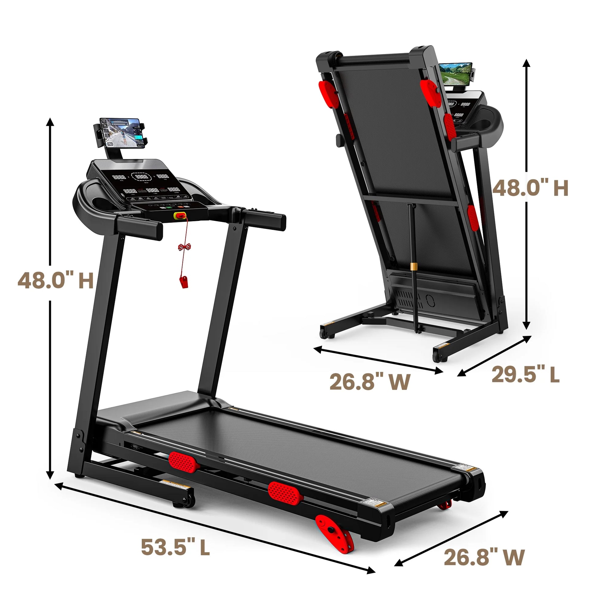 300 Lbs Portable Folding Treadmill, 3.75 HP Foldable Compact Treadmill for Home Office, Walking Running Treadmill with LED Display for Exercise, Treadmill with Incline, 105 Programs