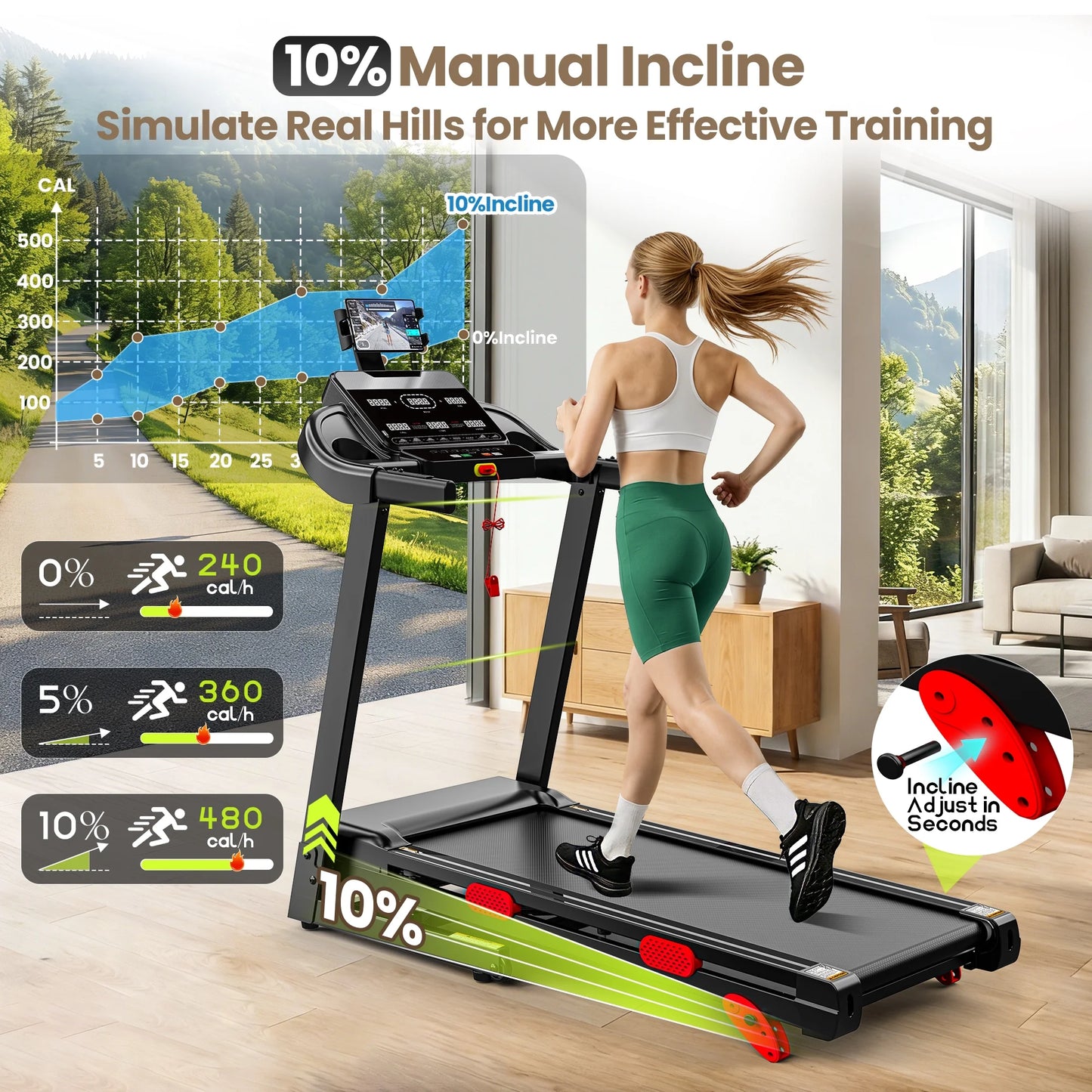 300 Lbs Portable Folding Treadmill, 3.75 HP Foldable Compact Treadmill for Home Office, Walking Running Treadmill with LED Display for Exercise, Treadmill with Incline, 105 Programs
