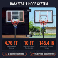4.76 Ft. to 10 Ft. Black Metal Portable Basketball Hoop Height Adjustment with LED Lights — Results & Stats