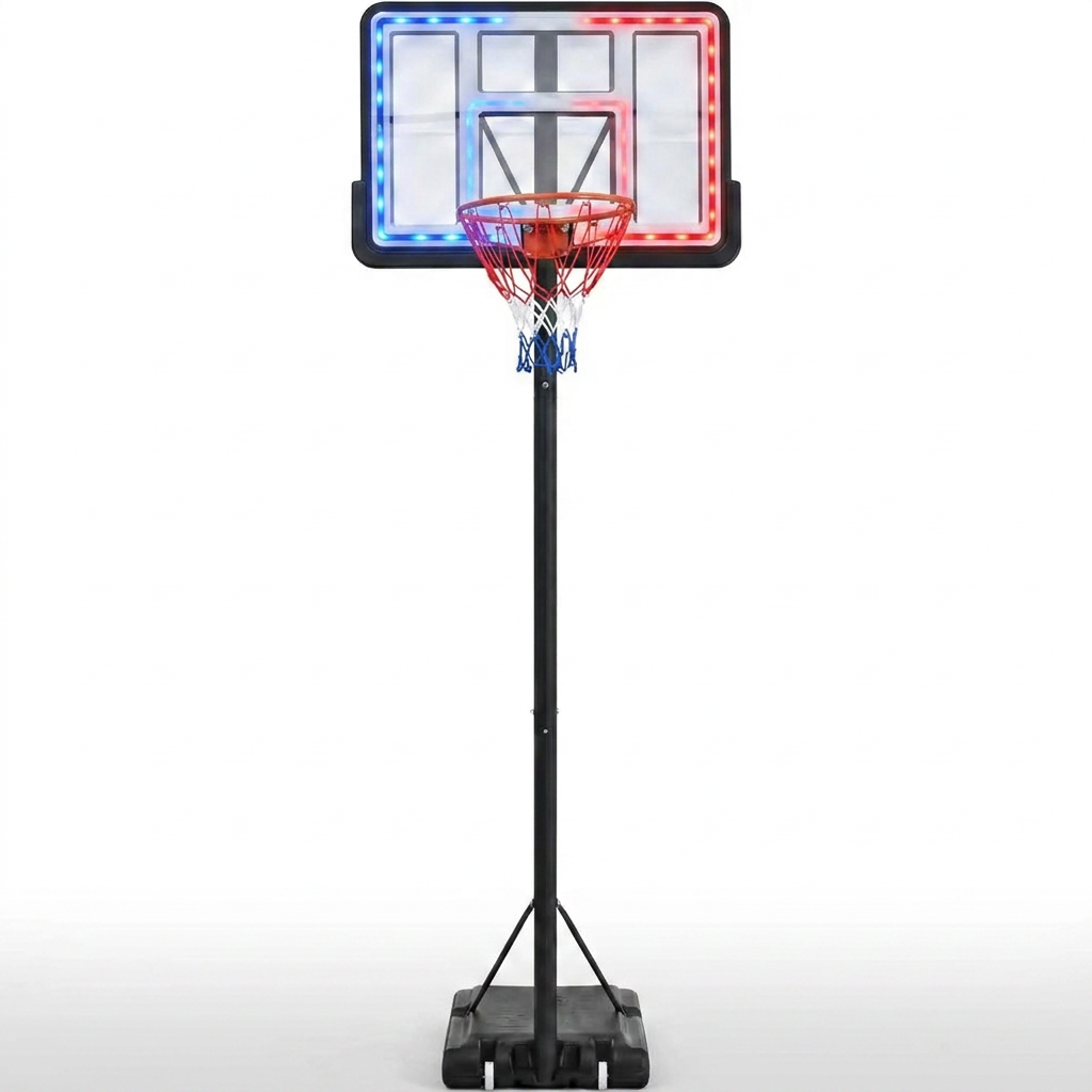 4.76 Ft. to 10 Ft. Black Metal Portable Basketball Hoop Height Adjustment with LED Lights — Studio Shot