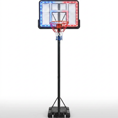 Portable Basketball Hoop Built for Night Play, LED Lights, Height Adjustable 4.7-10 ft, Black Metal Frame