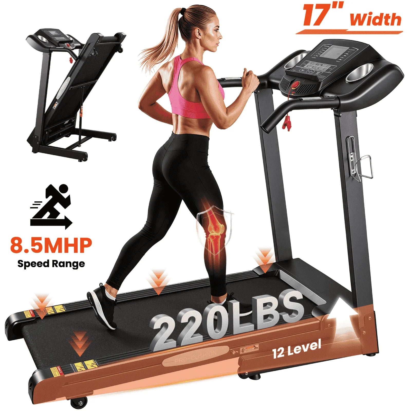 Treadmill 2.5HP Electric with 12Level Auto Incline Foldable Treadmill with LCD Monitor 220Lbs 8.5 Mph Speed Range for Home Gym Eercise Fitness