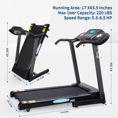 Treadmill 2.5HP Electric with 12Level Auto Incline Foldable Treadmill with LCD Monitor 220Lbs 8.5 Mph Speed Range for Home Gym Eercise Fitness
