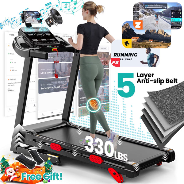 300 Lbs Portable Folding Treadmill, 3.75 HP Foldable Compact Treadmill for Home Office, Walking Running Treadmill with LED Display for Exercise, Treadmill with Incline, 105 Programs