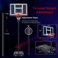 4.76 Ft. to 10 Ft. Black Metal Portable Basketball Hoop Height Adjustment with LED Lights