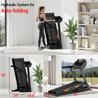 Fitness Treadmill with 20% Auto Incline | Treadmills for Home Folding with Pulse Sensors, 350/400LBS Capacity, Max 4.0HP Quiet Brushless & 8.0/8.7MPH