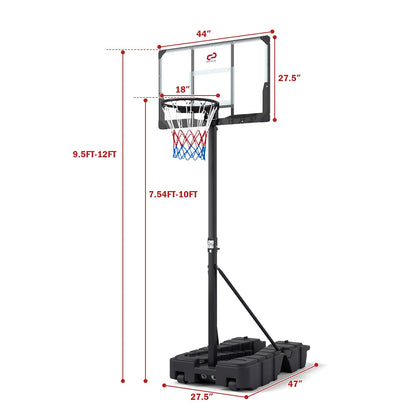 Portable Basketball Hoop with Foldable Pole & PC Backboard