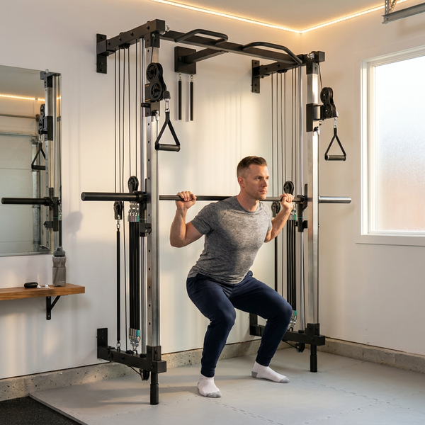 Wall-Mounted Smith Machine Designed for Complete Training, Folding Frame, Pulley System, Pull-Up Bar Included