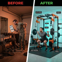 Smith Machine Cable Crossover Built for Full-Body Strength Training, Multifunction Design, Durable Metal Frame — Before & After