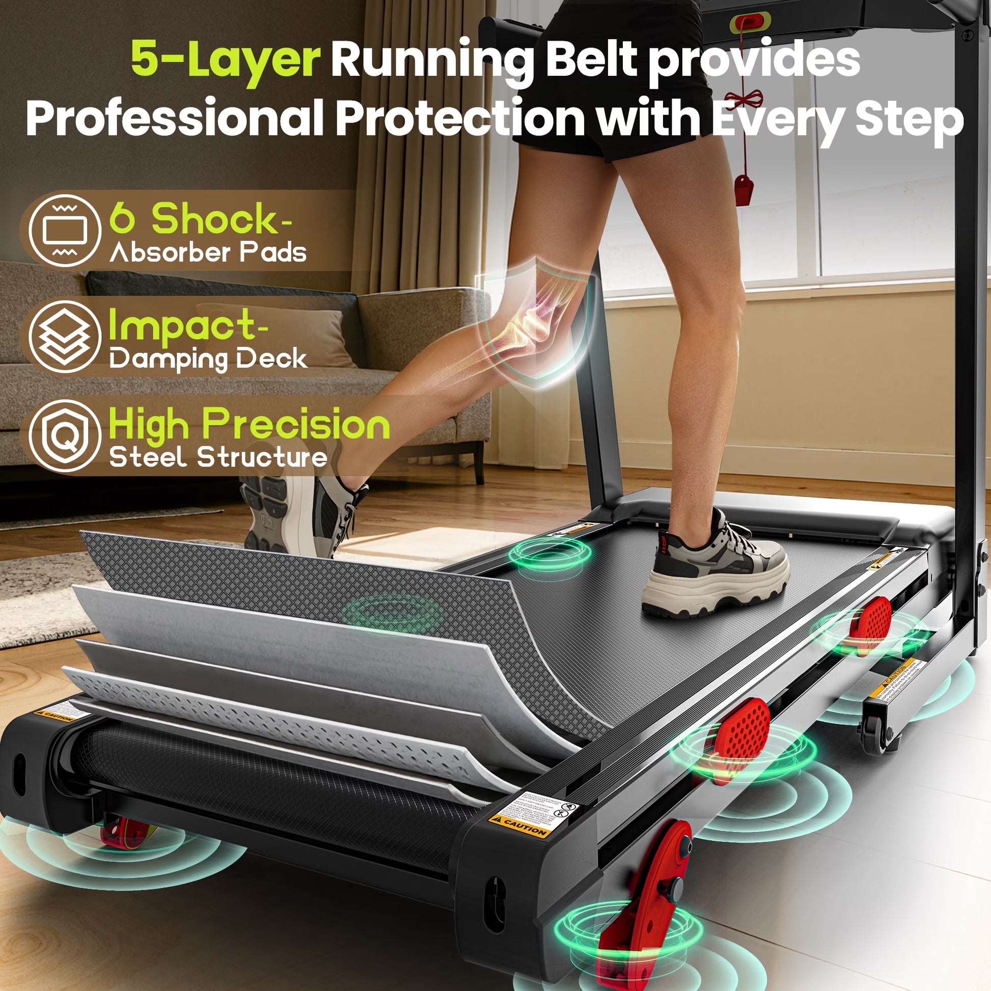 300 Lbs Portable Folding Treadmill, 3.75 HP Foldable Compact Treadmill for Home Office, Walking Running Treadmill with LED Display for Exercise, Treadmill with Incline, 105 Programs