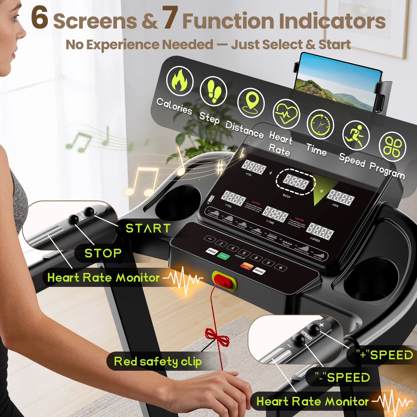 300 Lbs Portable Folding Treadmill, 3.75 HP Foldable Compact Treadmill for Home Office, Walking Running Treadmill with LED Display for Exercise, Treadmill with Incline, 105 Programs