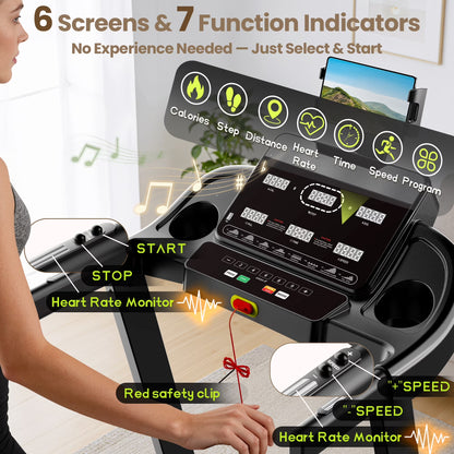 300 Lbs Portable Folding Treadmill, 3.75 HP Foldable Compact Treadmill for Home Office, Walking Running Treadmill with LED Display for Exercise, Treadmill with Incline, 105 Programs