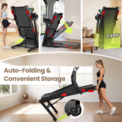 300 Lbs Portable Folding Treadmill, 3.75 HP Foldable Compact Treadmill for Home Office, Walking Running Treadmill with LED Display for Exercise, Treadmill with Incline, 105 Programs
