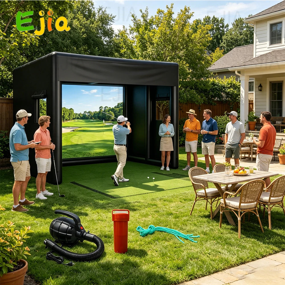 Portable Inflatable Golf Simulator Large 10X13X10 FT Indoor/Outdoor Golf Simulator Tent with Projection Screen All Skill Levels